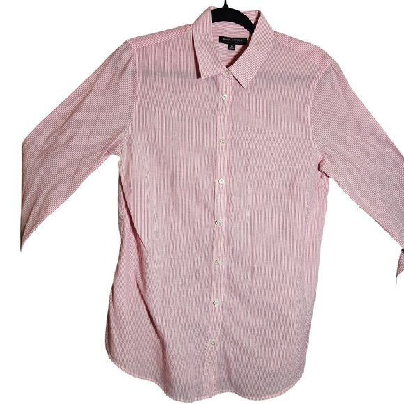 Banana Republic Womans Pink & White Striped Button-Up Shirt Medium - Picture 1 of 12